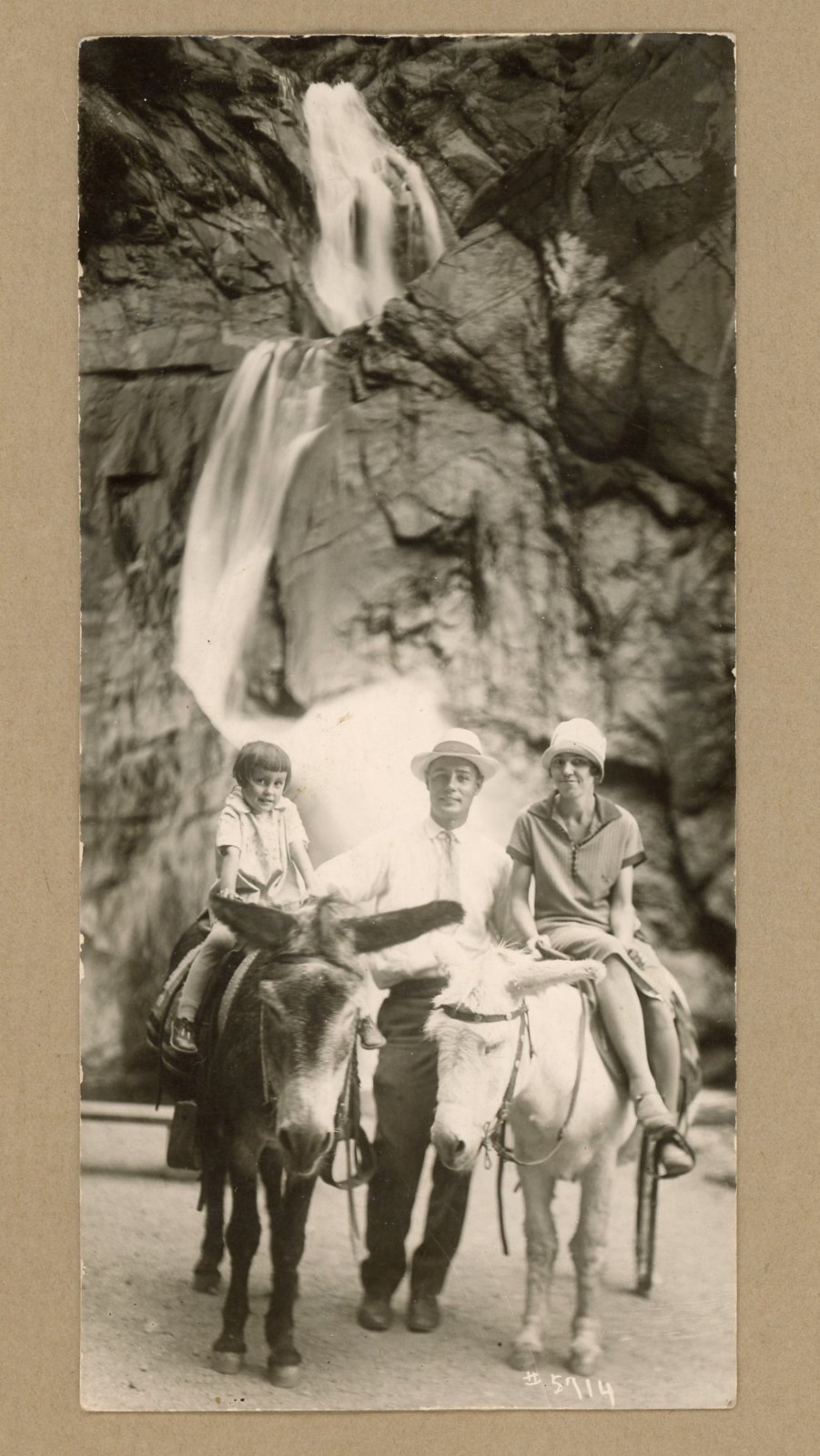 1920s Photo SEVEN FALLS WATERFALL, Colorado Springs, Young Family & Burros