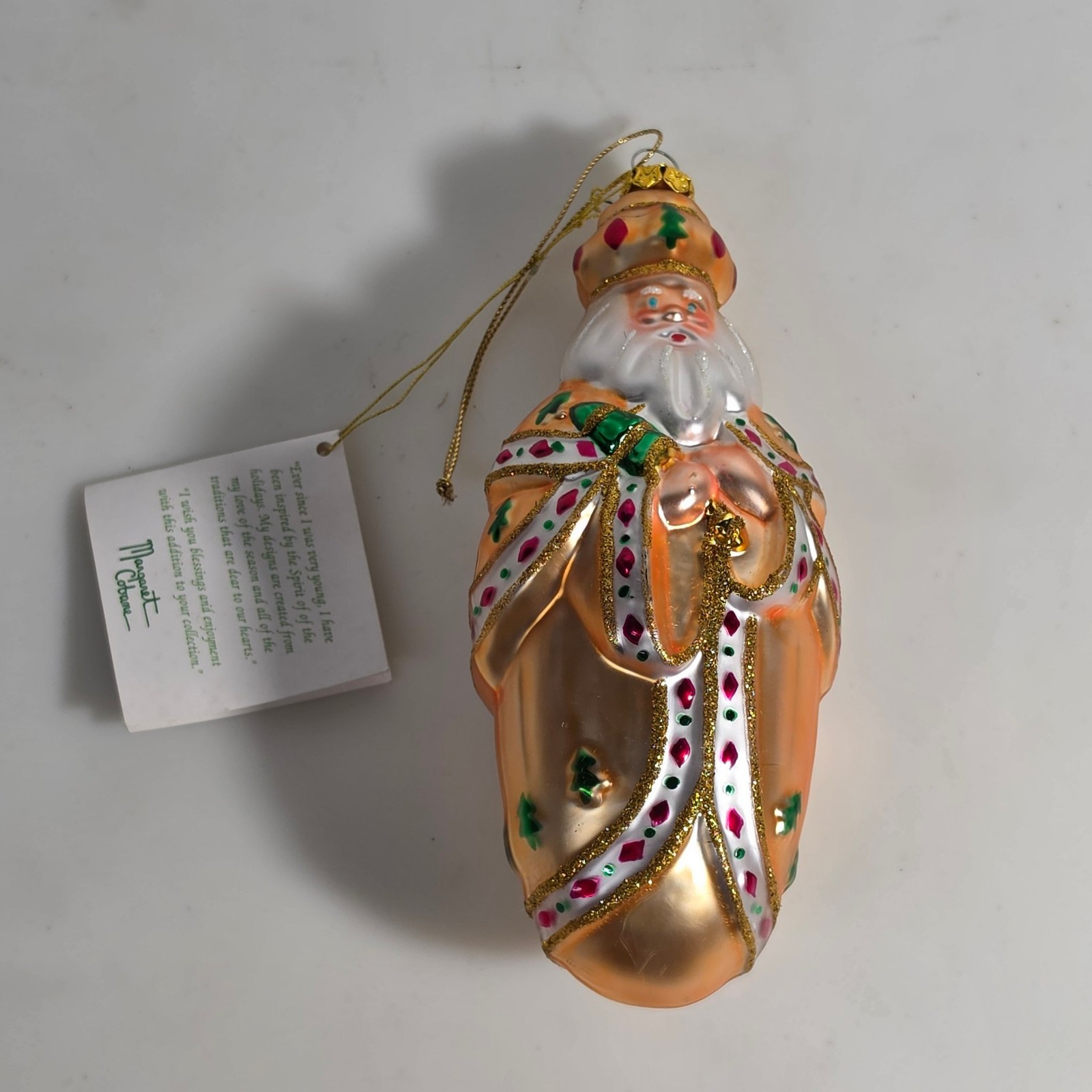 Margaret Cobane Glass Christmas Ornament Gold Santa King 6\