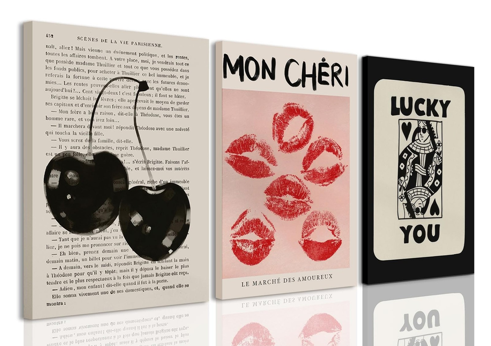 LYPHNX Framed Vintage Trendy Black Cherry Red Kiss Lip Canvas Wall Art Funky ...
