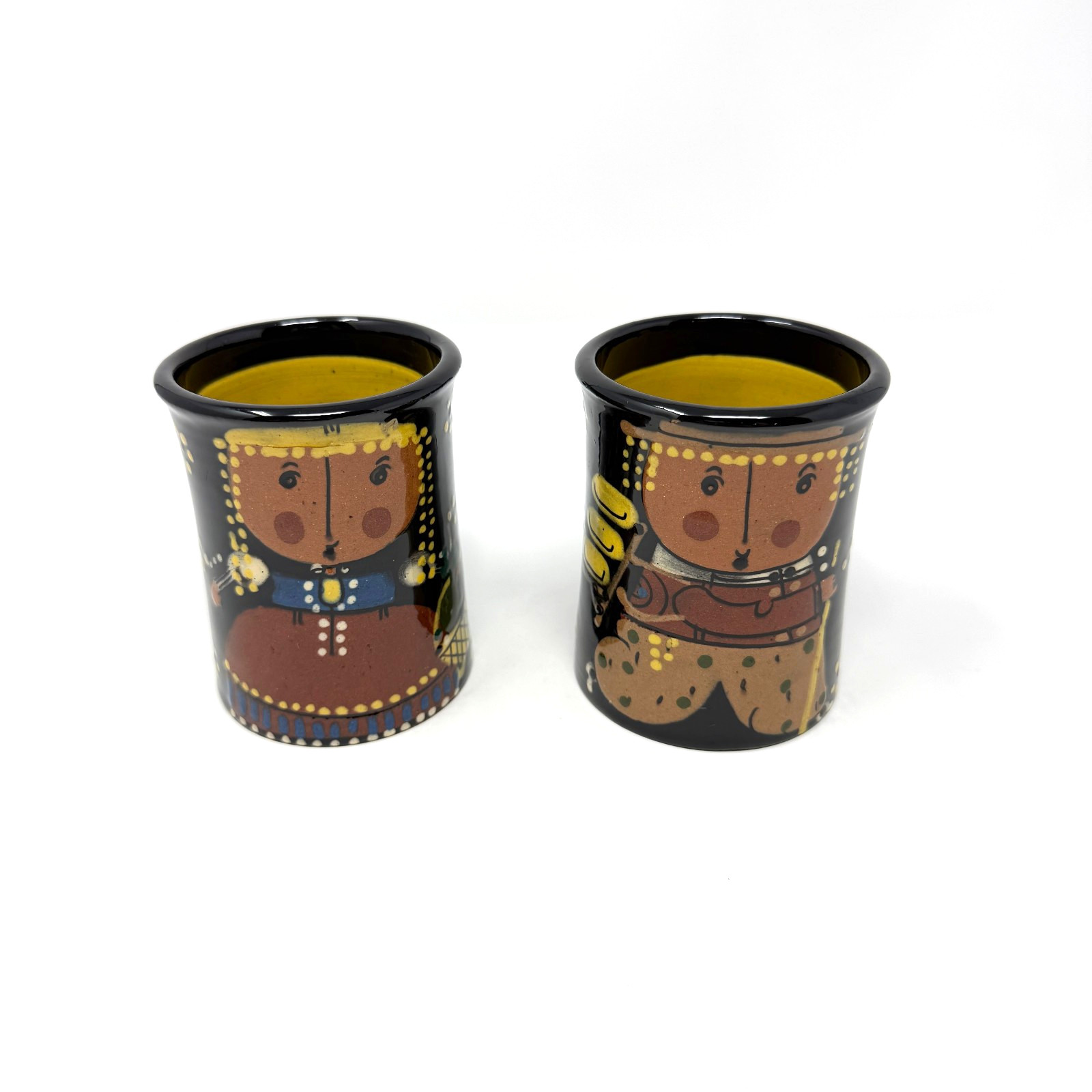 Vintage Willy Aebi Hasle WAH Swiss Folk Art Pottery Mugs Pair Hand Painted