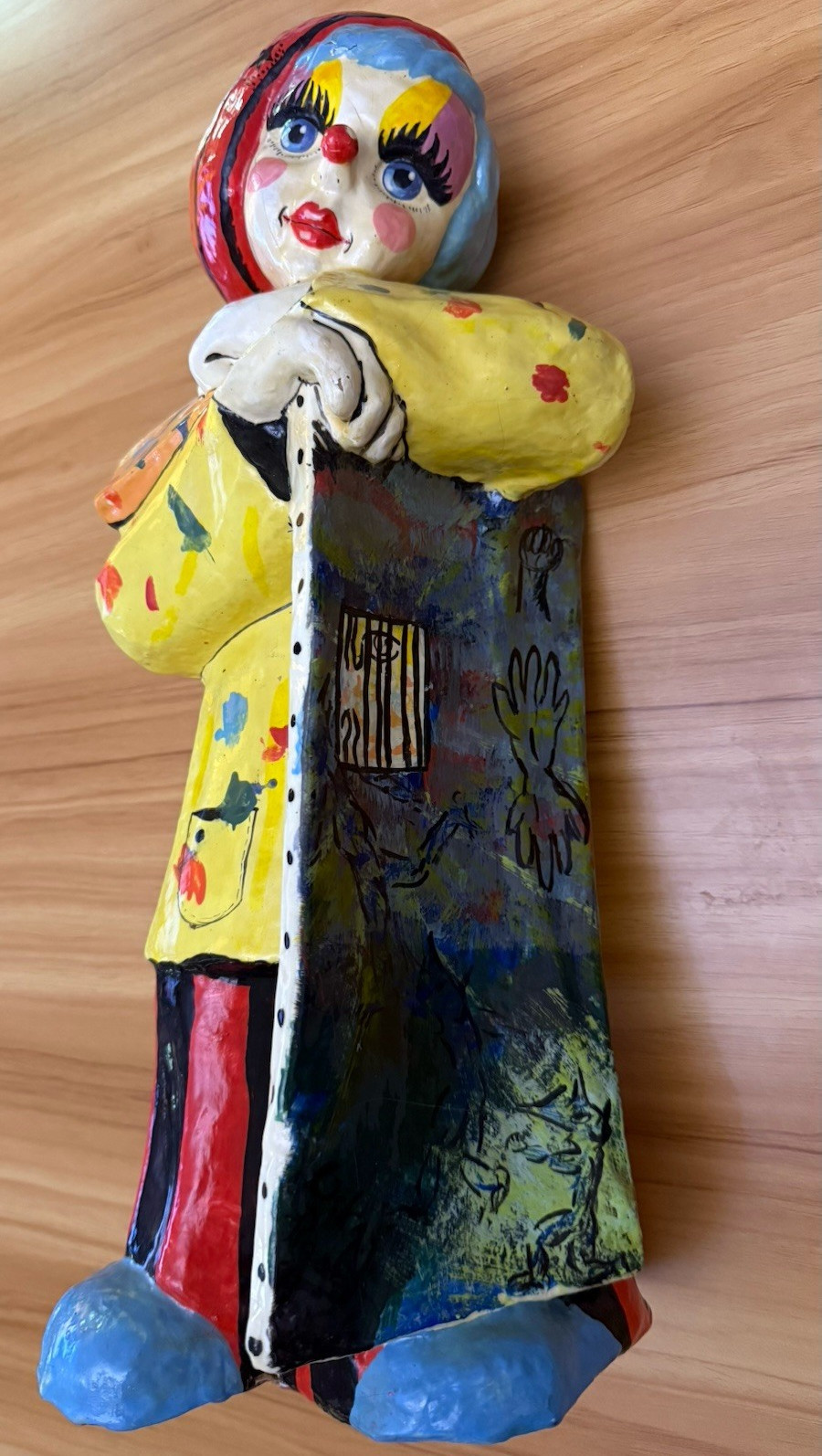 RARE 17” Oskar Raoul Papier Mache Artist Clown Reading Signed Mexico Folk Art 