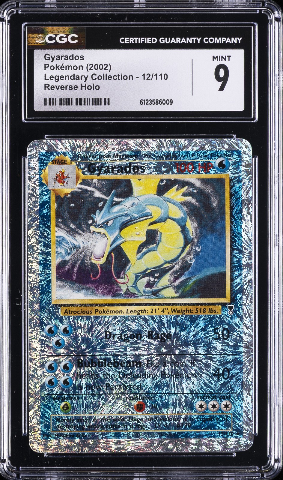 2002 LEGENDARY COLLECTION REVERSE HOLO #12/110 GYARADOS CGC 9
