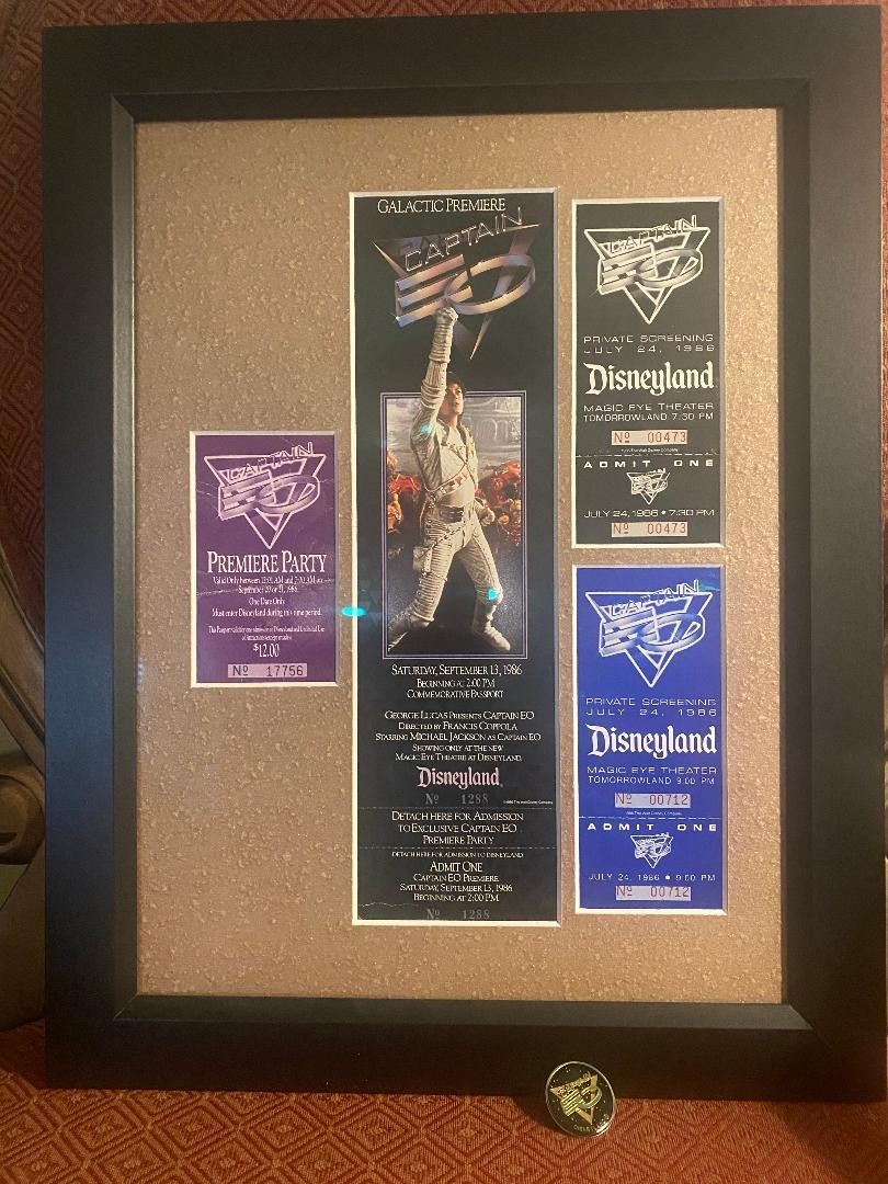 Michael Jackson Captain EO Disneyland premiere rare set of tickets framed