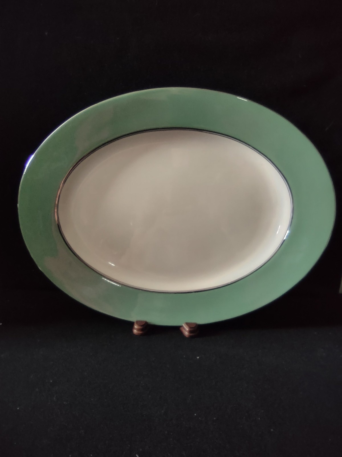 Vintage Shenango Gateway Michele Green Oval Serving Platter 15.5