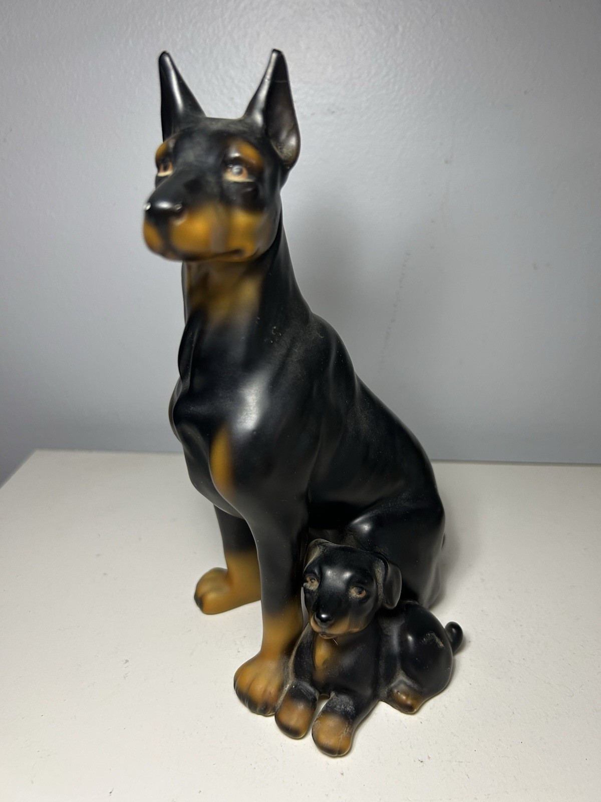 Vintage Japan Doberman Pinscher with puppy 8 inch Statue Figurine  Japan