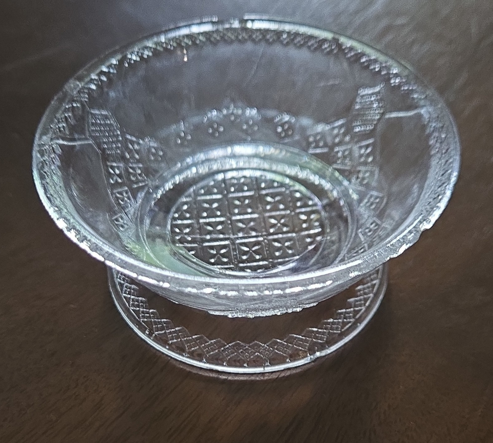 VTG Clear Pressed Glass Floral Pattern  Bowl Round Possibly Around 1896