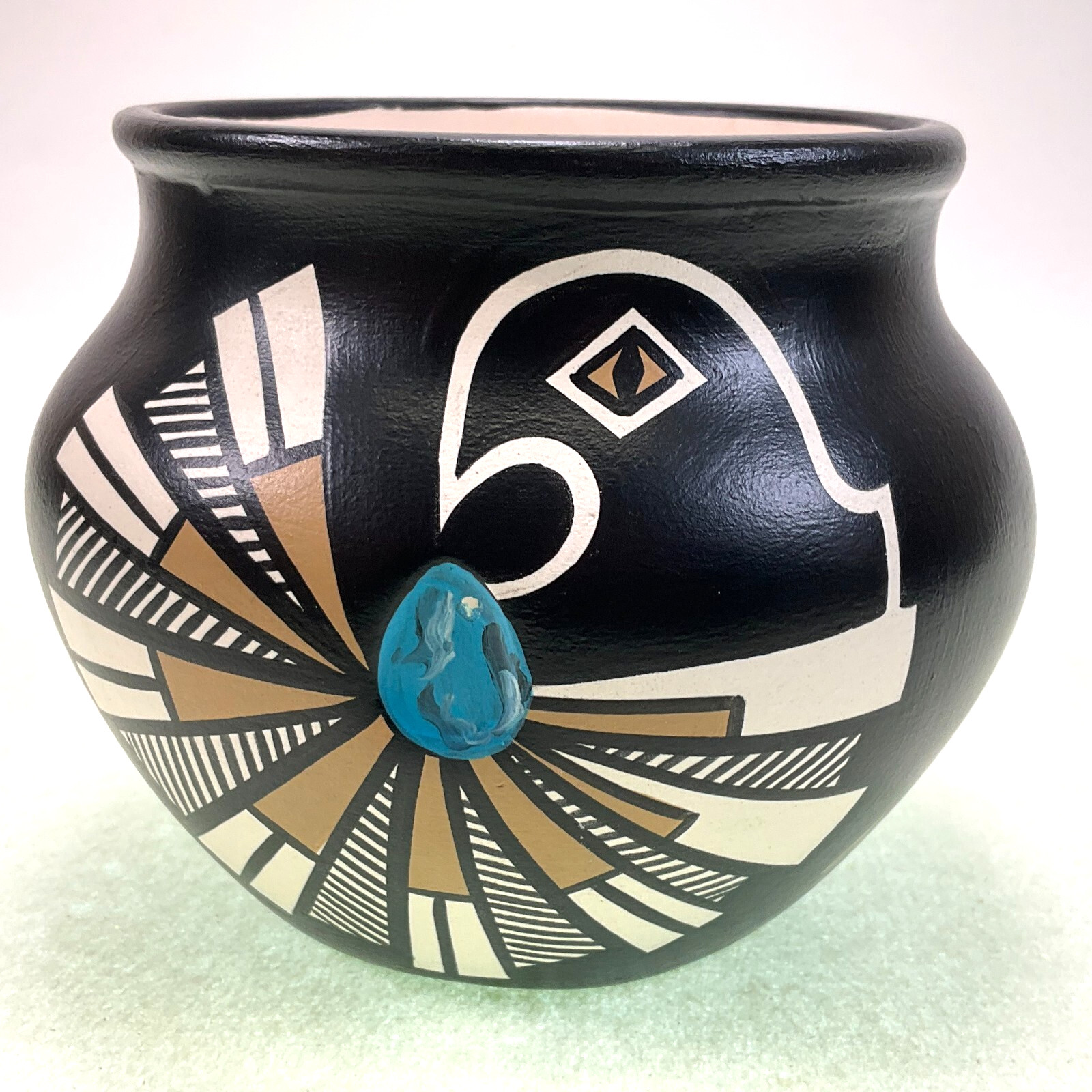 Hopi Toad Pueblo Bird Motif Pottery Vase Signed 3 1/2