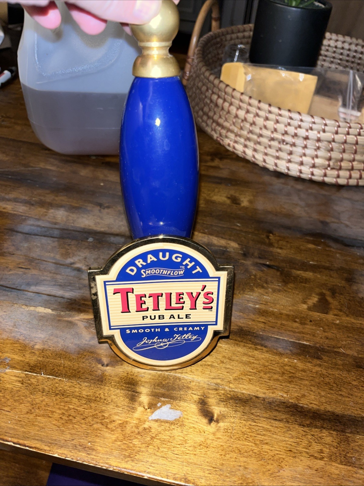 Tetley’s English Ale Tap Handle Wood Handle Metal Name Plate 10” Beer Tap