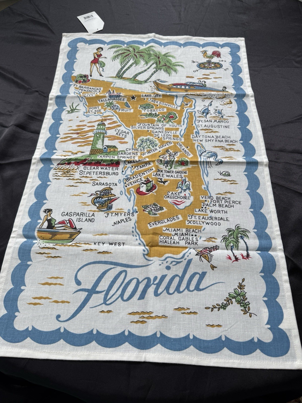 Souvenir FLORIDA  Tea Towel Most of the Florida Cities Cotton Blend 17X28\