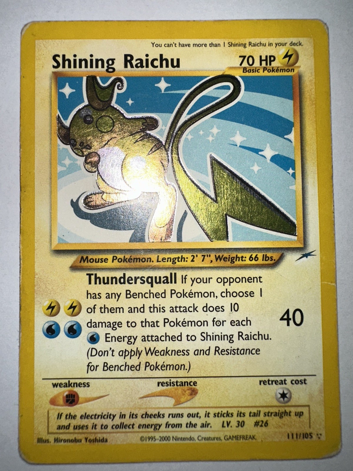 Shining Raichu - 111/105 - Pokemon Neo Destiny Unlimited Holo Rare Card WOTC HP