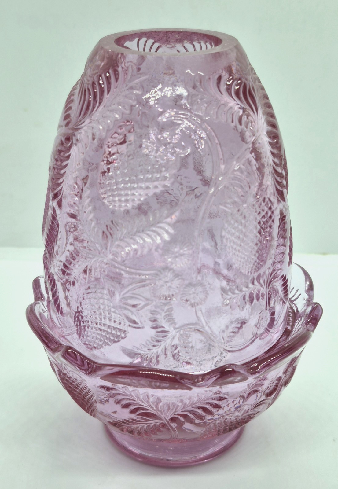 Fenton Glass Fairy Light Lamp Inverted Strawberry Pattern Dusty Rose Pink Vtg