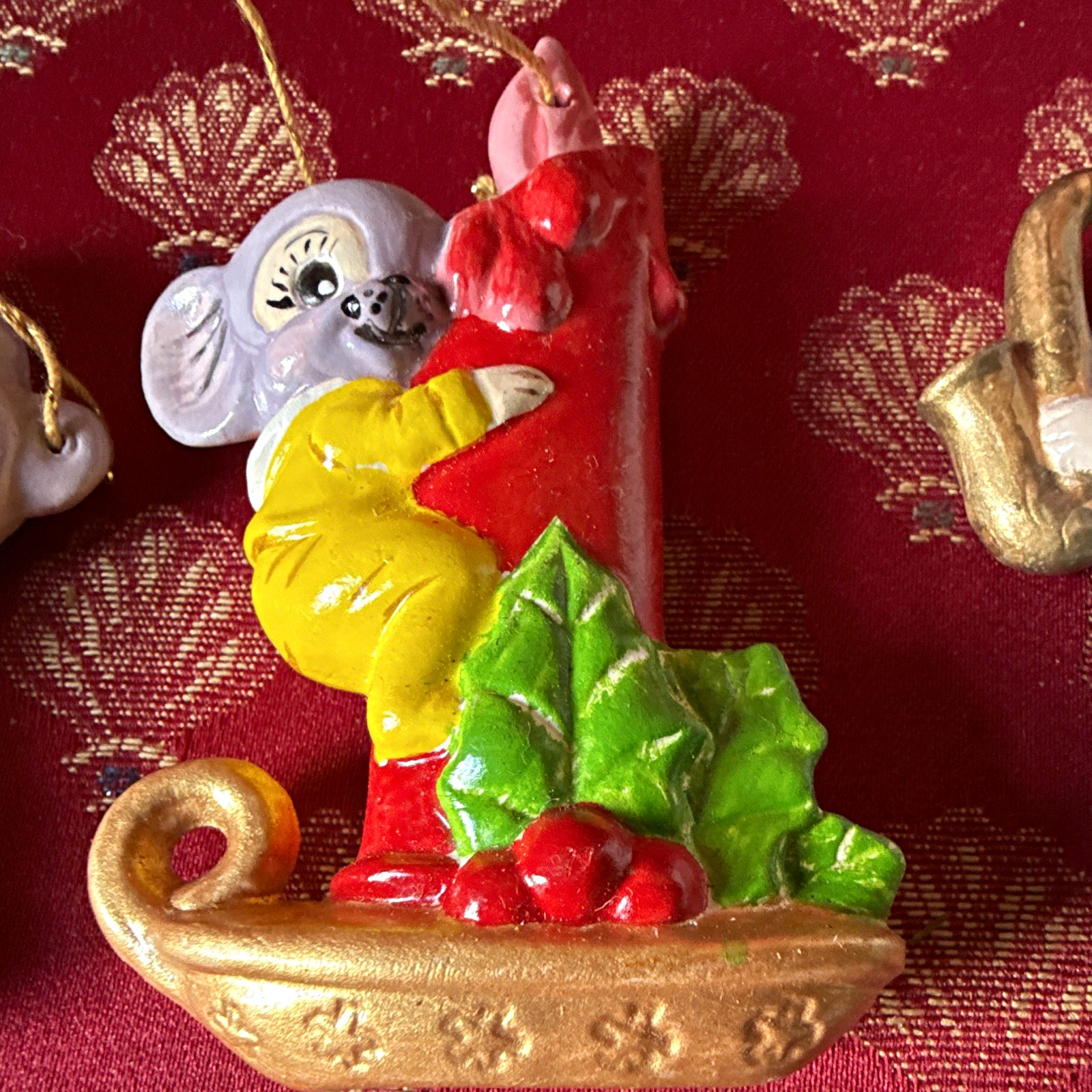 Vintage Ceramic Christmas Ornament Set of 6 Santa Snowman Mouse Angels Squirrel