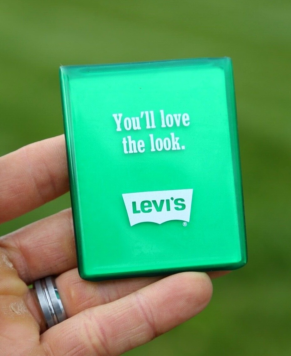 Vintage Levi\'s denim pant Promo Pocket Travel Mirror Green 1970s Advertising NOS