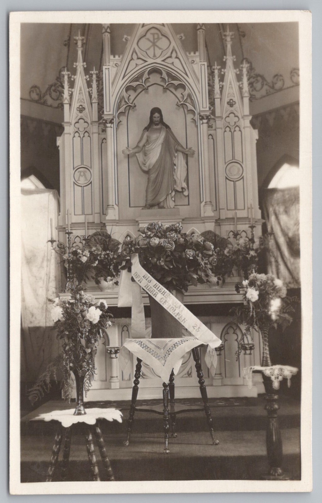 German Church Interior Until now the Lord Has Helped, RPPC Postcard TS-22A