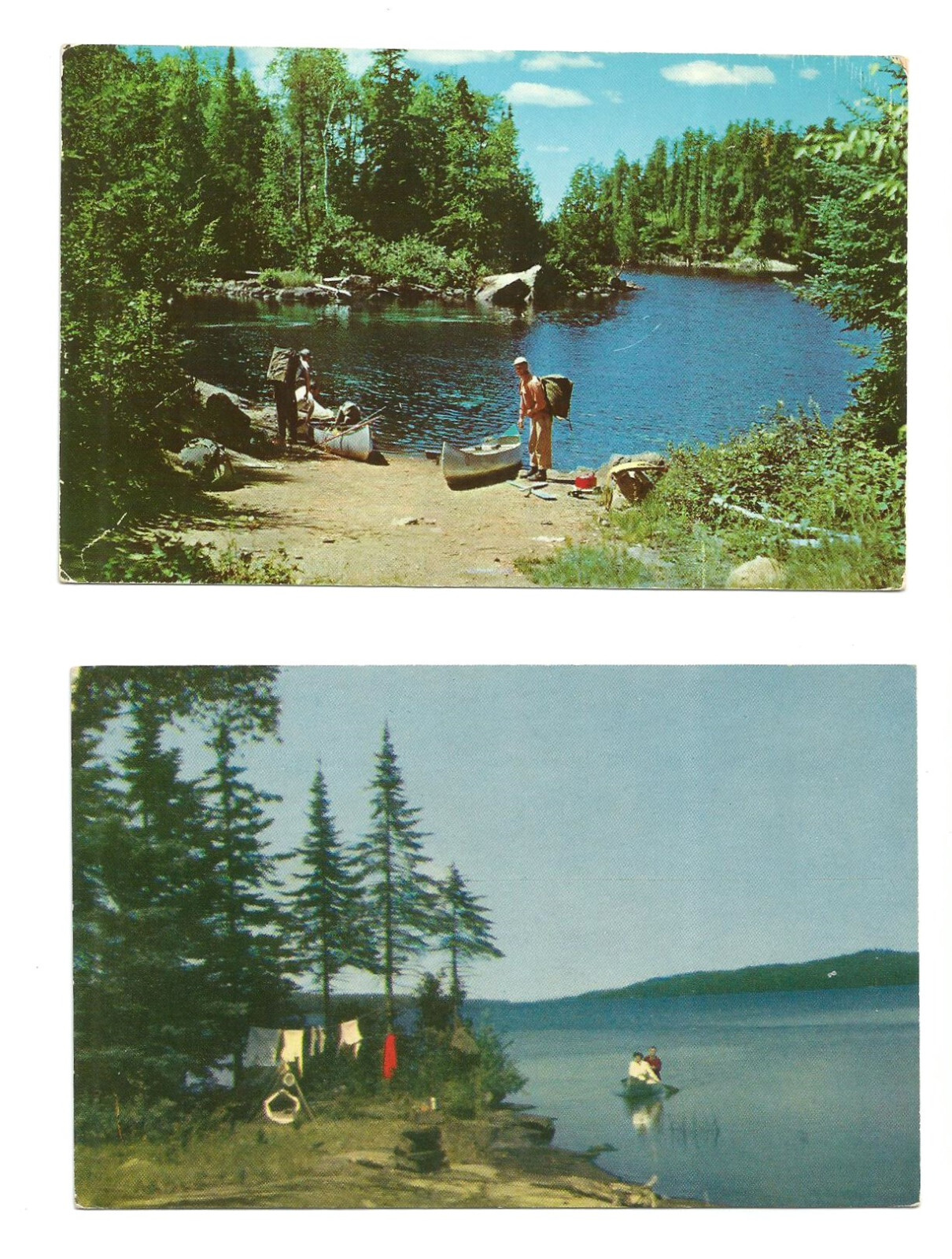 2 Camping Postcards Canoe Lake Outdoors