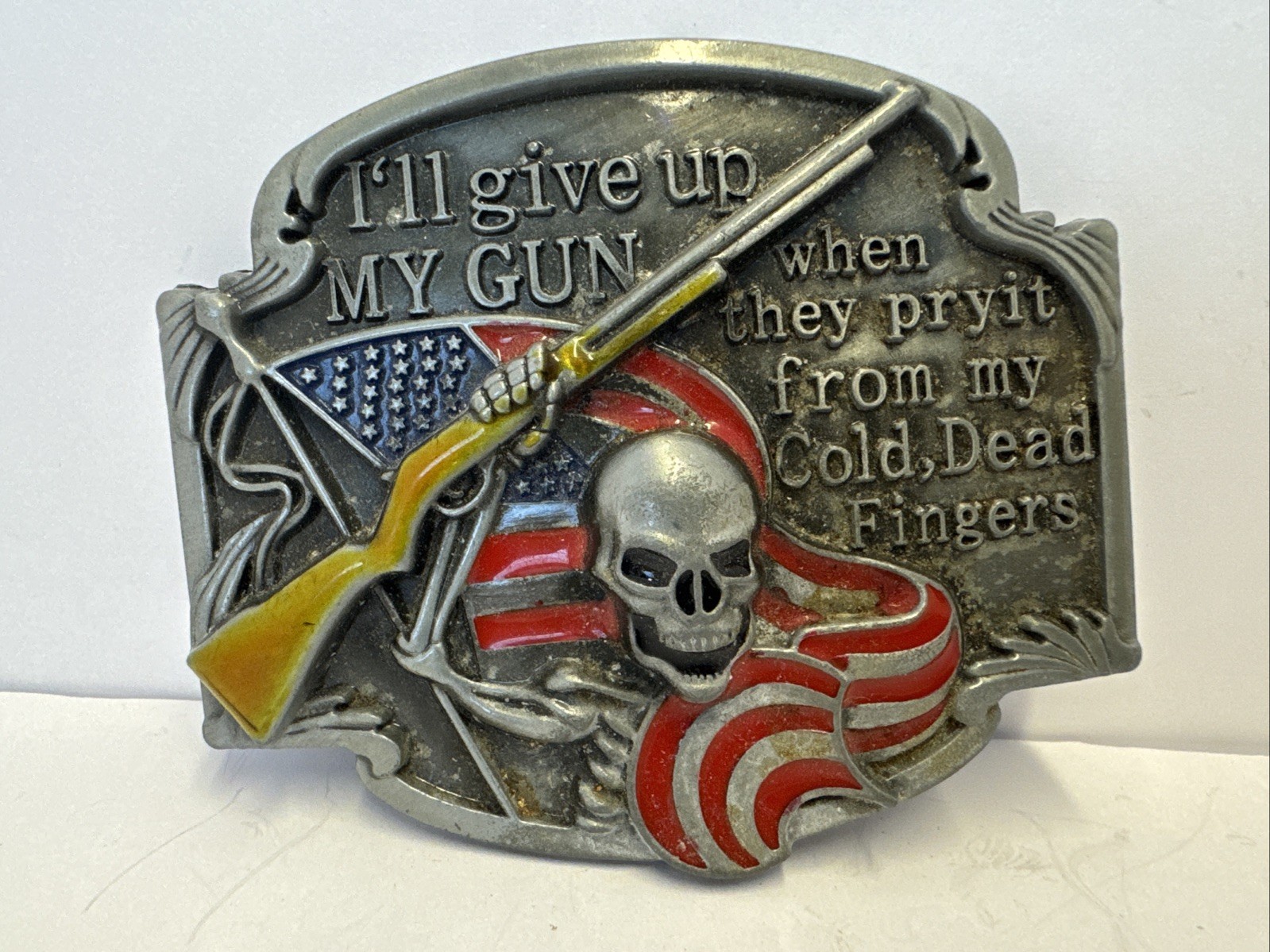Vintage 2nd Amendment Gun Belt Buckle Pry It From My Cold Dead Fingers 2A USA