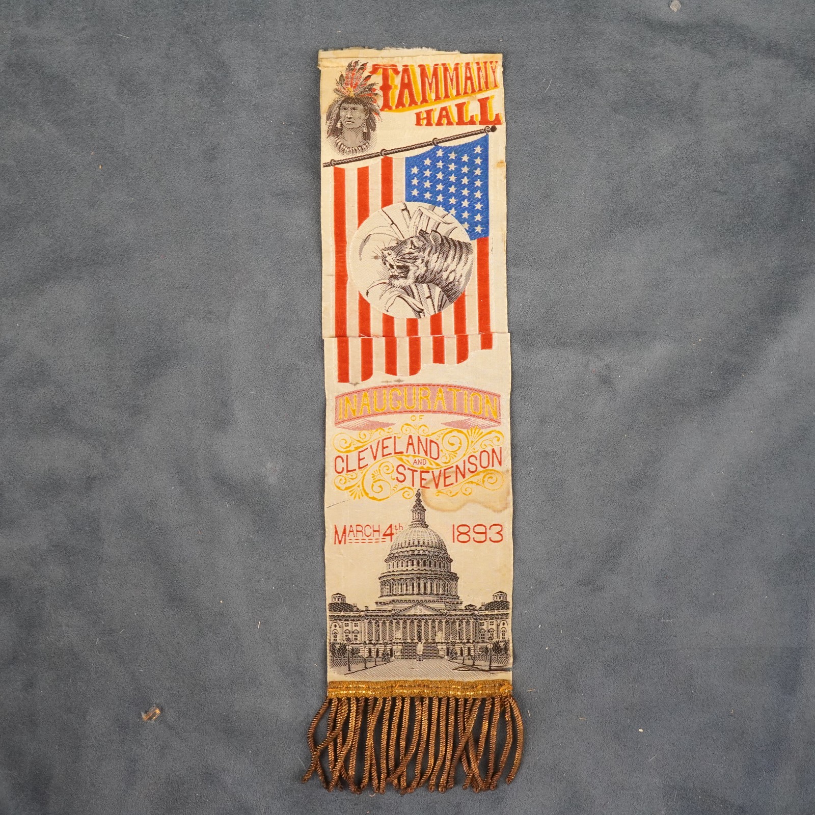 1893 Grover Cleveland & Adlai Stevenson Inauguration Ribbon Damaged