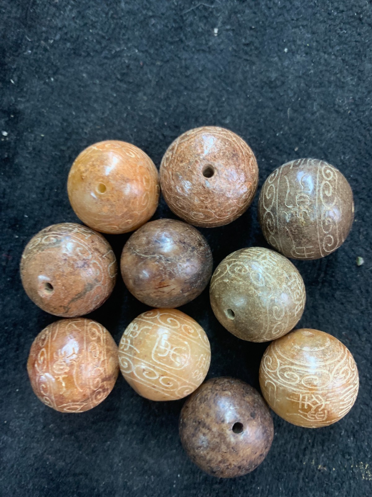 10 Pcs Unique Rare Chinese Old Jade Hand Carved Round Ritual Beads