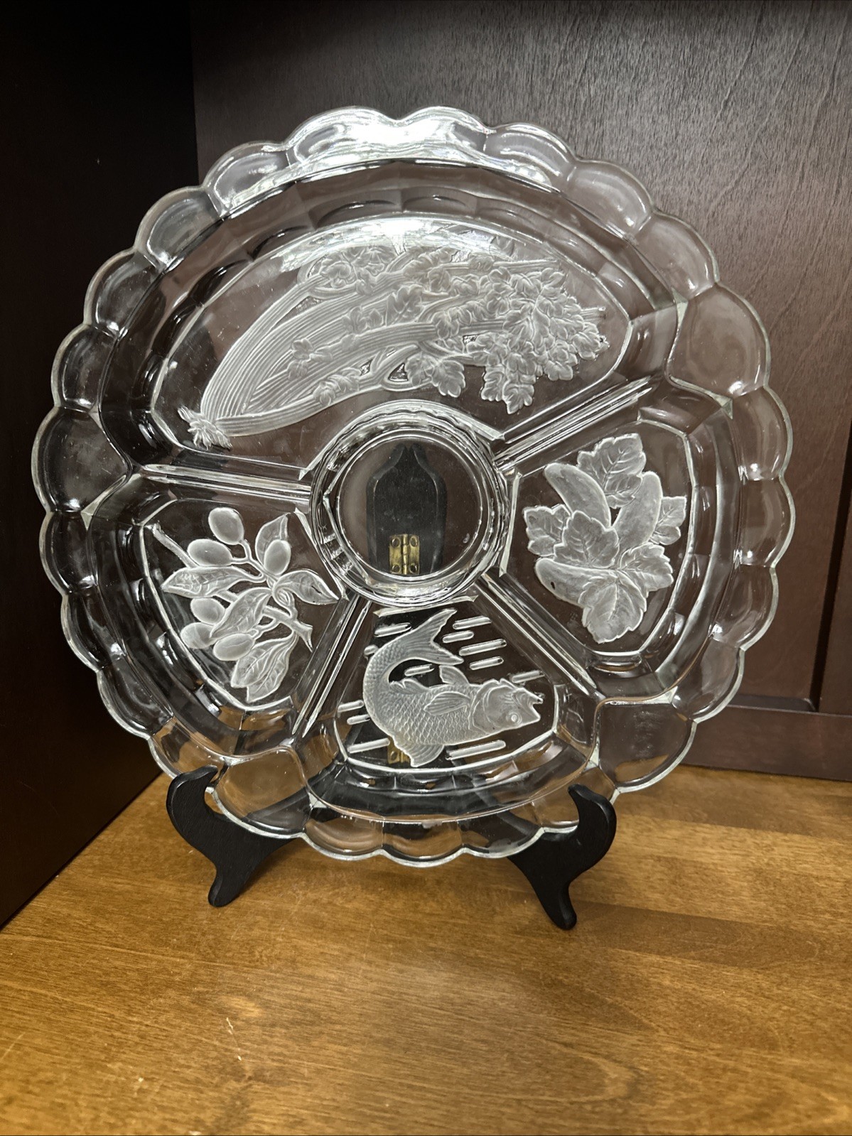Divided Relish Tray With Center Dip Vintage Large Clear Pressed Pattern Glass Divided Relish Tray With Center Dip Vintage Large Clear Pressed Pattern Glass