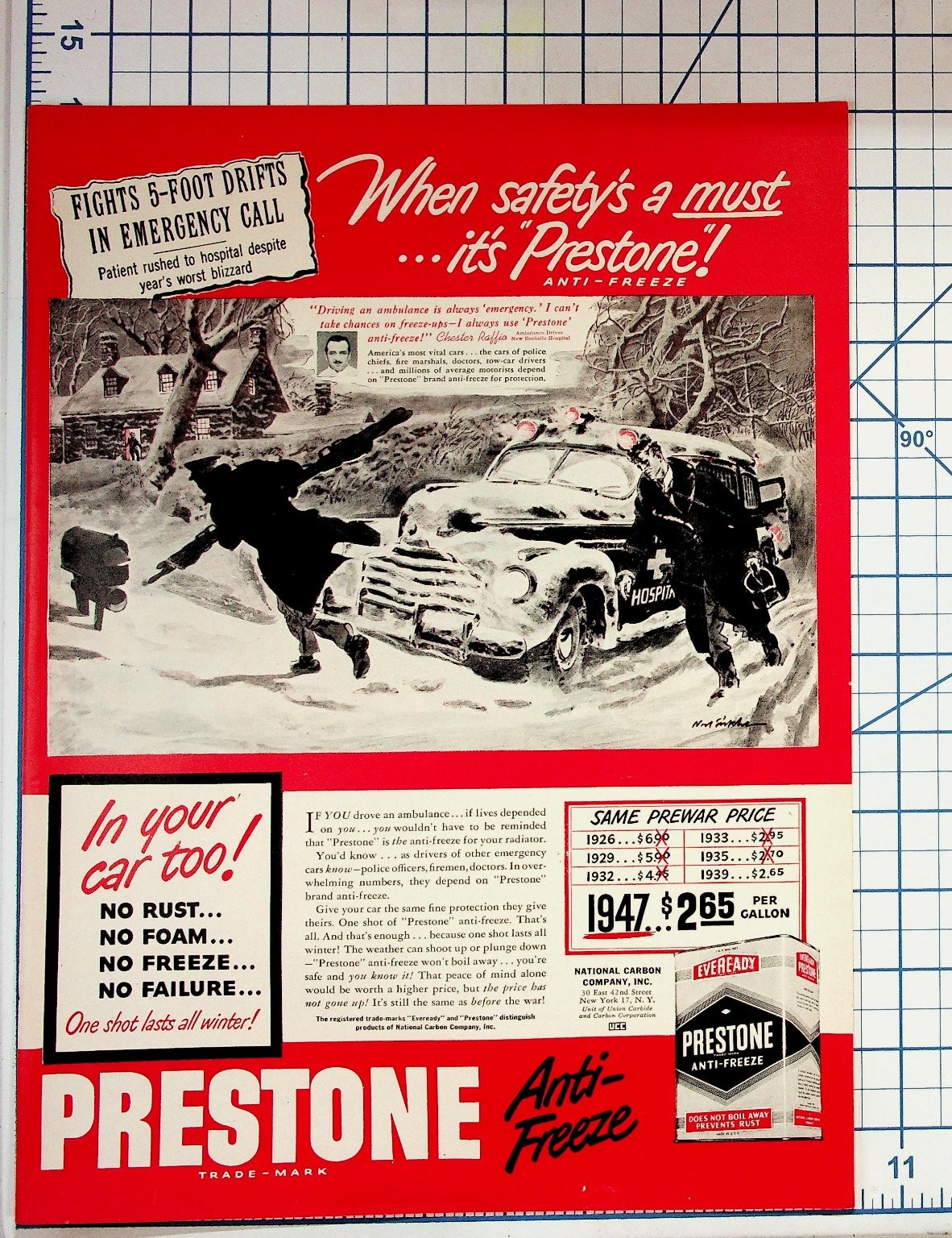 1947 Prestone Anti-Freeze Vintage Ad Ambulance Winter Safety Ephemera