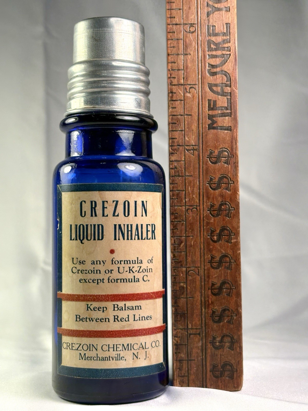 VTG COBALT CREZOIN CHEMICAL CO MERCHANTVILLE NJ LIQUID INHALER BOTTLE 1920S USA