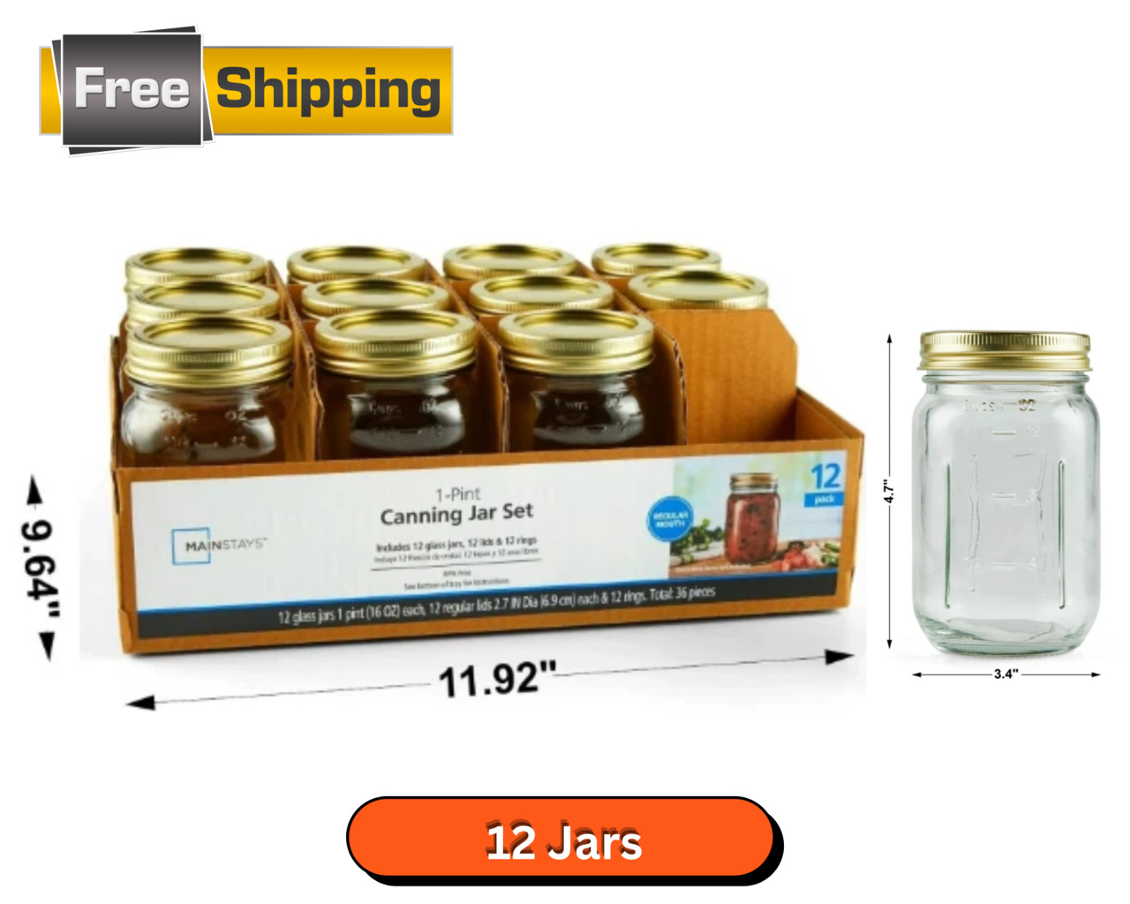 Regular Mouth 16 Oz Mason Jars 12Pk, Pint Canning Jars and Lids, Bulk Glass Jars Regular Mouth 16 Oz Mason Jars 12Pk, Pint Canning Jars and Lids, Bulk Glass Jars
