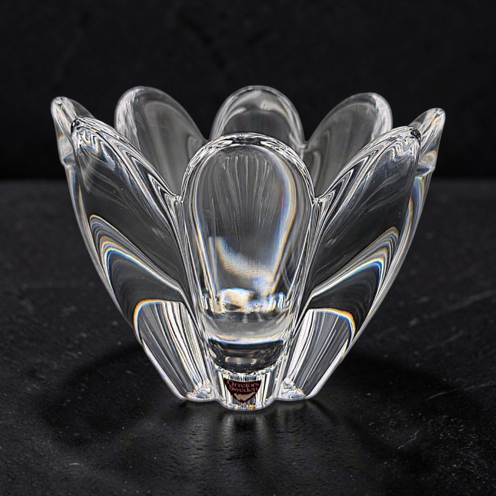 Vintage Orrefors Lily Crystal Flower Bowl Olle Alberius Signed Sweden 4\