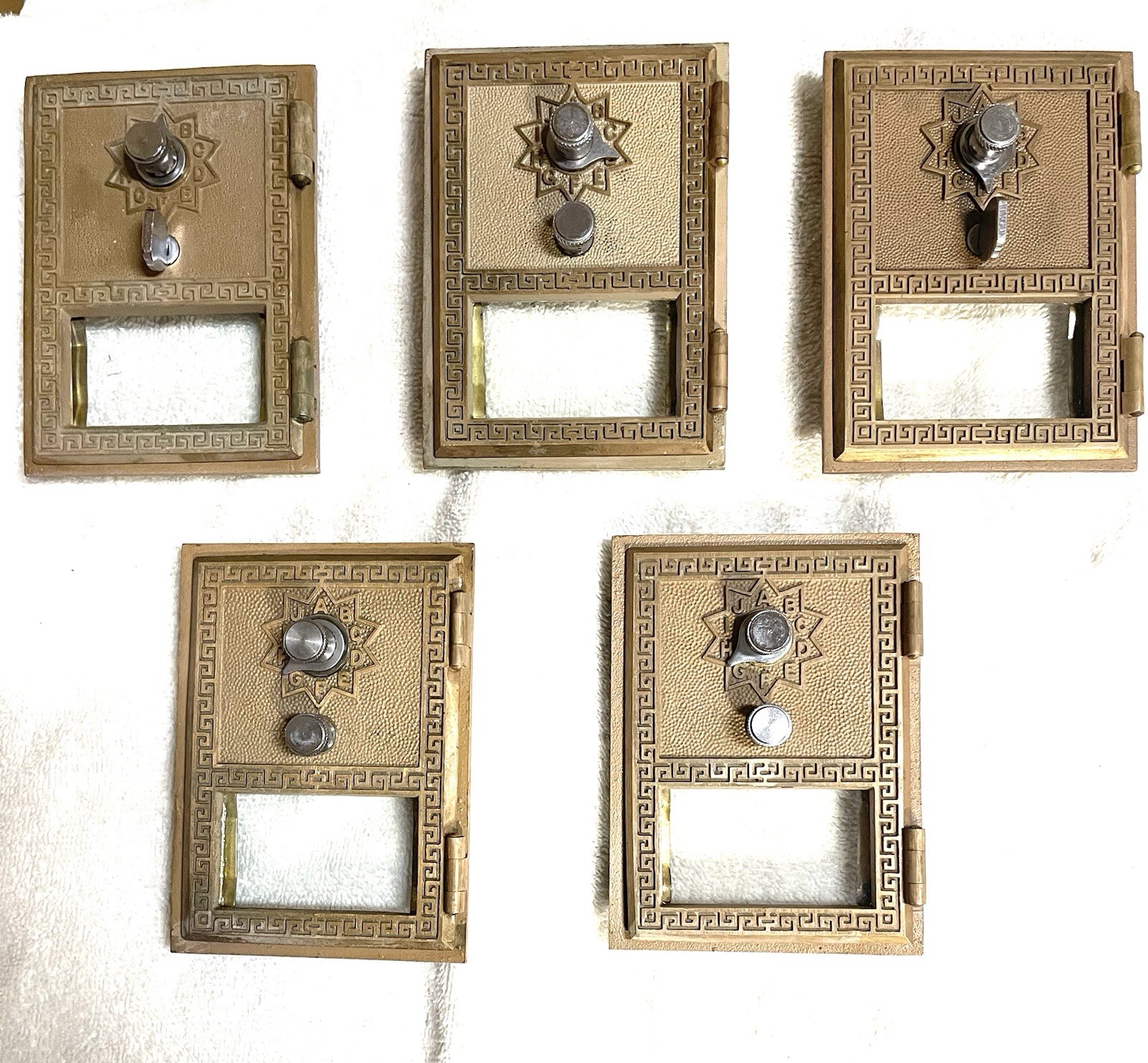 Vintage USPS Post Office Brass Box Door #1 w/ glass & Combination- CLEANED- Read