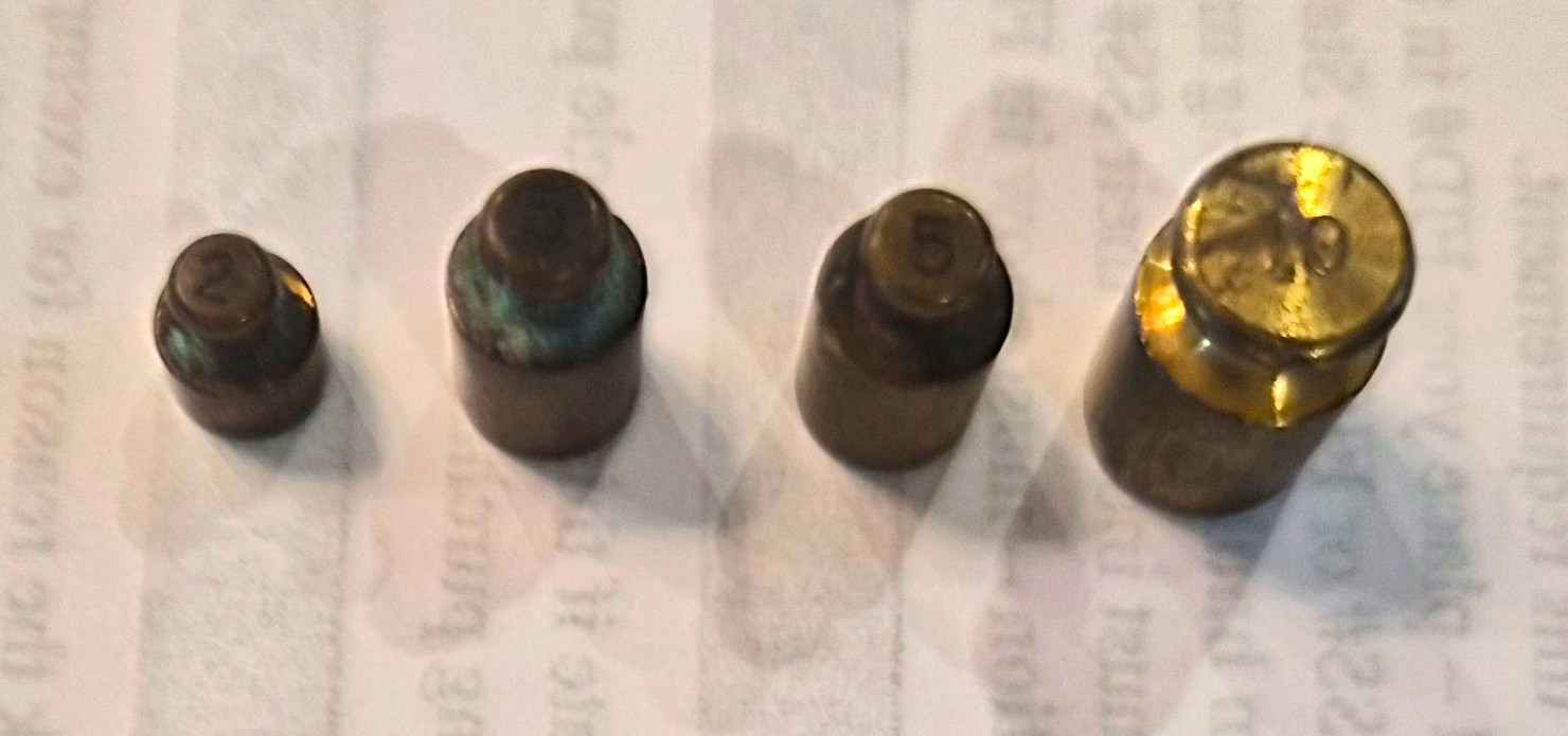 Vintage Brass Metric Scale Weights 2g 5g 5g 10g Balance Set Lot of 4