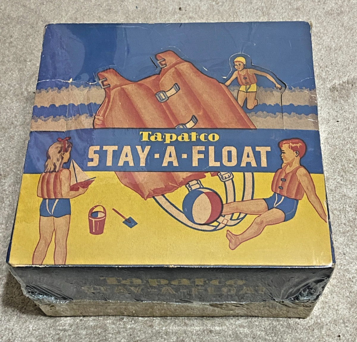 Vtg c1950s Stay-A-Float Child Life Belt & Swim Vest Store Display Box & Contents