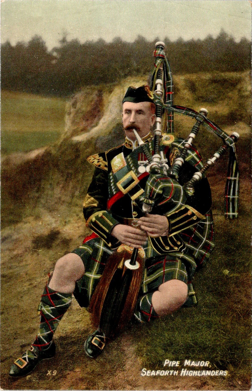 Scotland, PIPE MAJOR~SEAFORTH HIGHLANDER British Army/Bagpiper ca1910\'s Postcard