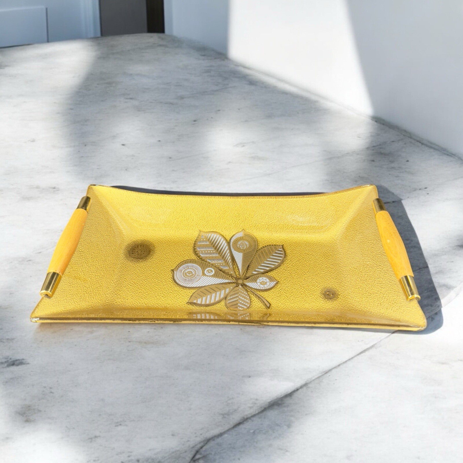 Vintage Georges Briard Heritance Rectangular Glass Serving Tray Mid Century Dish