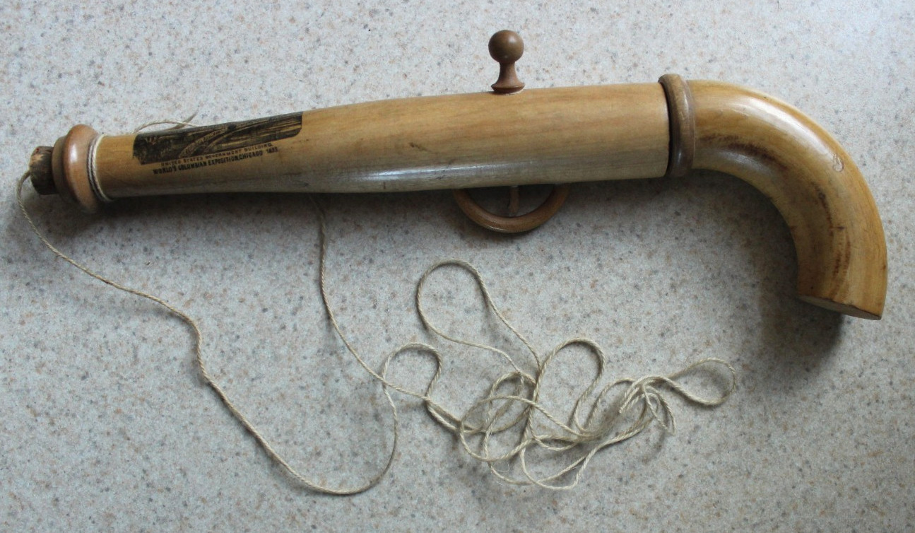 Very Scarce 1893 World's Columbian Exposition Souvenir Wood Cork Pop Gun Toy