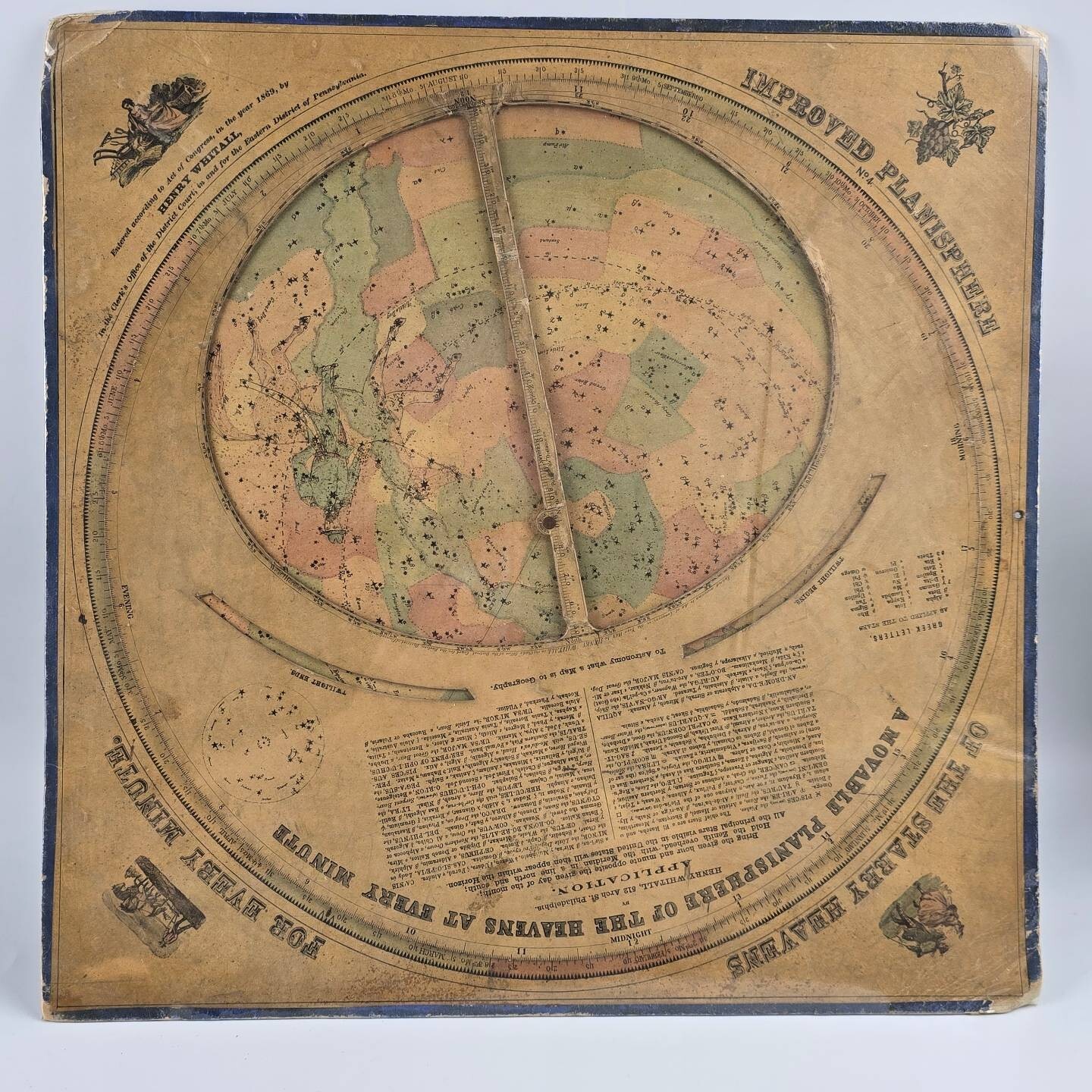 1869 Henry Whitall A Movable Planisphere of the Heavens at Every Minute Uncut