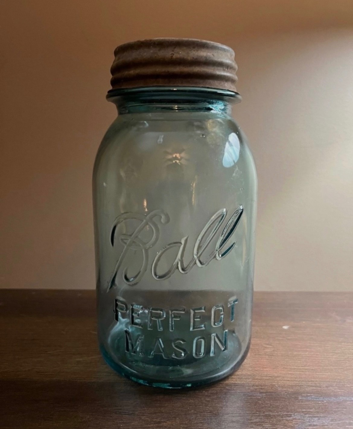 Rare 1923-1933 Antique Blue Aqua Ball Perfect Mason jar With Lid