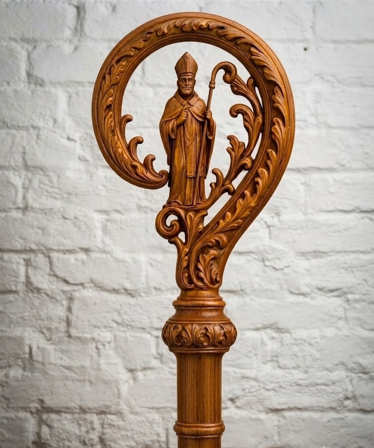 Handcrafted 6ft Bishop’s Crosier - 4-Fold Wooden Staff - Ceremonial Religious...