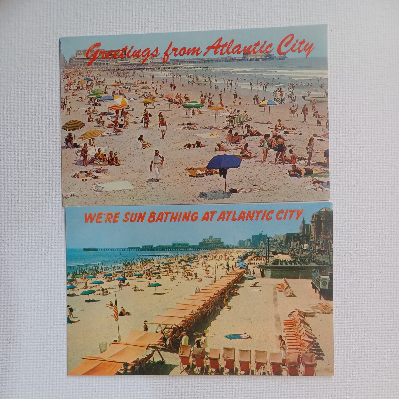 Vintage Postcards (2) Atlantic City, N.J. Beach View  Sunbathing UNposted