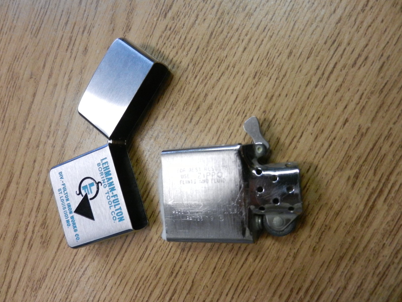 1958 Zippo Brushed Chrome Lighter Lehmann-Fulton Boring Tool Co. MO. Unfired 