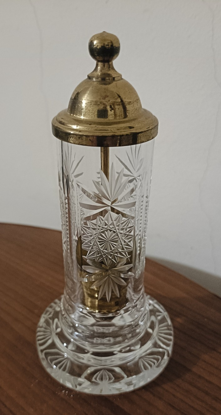 Antique old toothpick holder dispenser clear encarved glass and metal