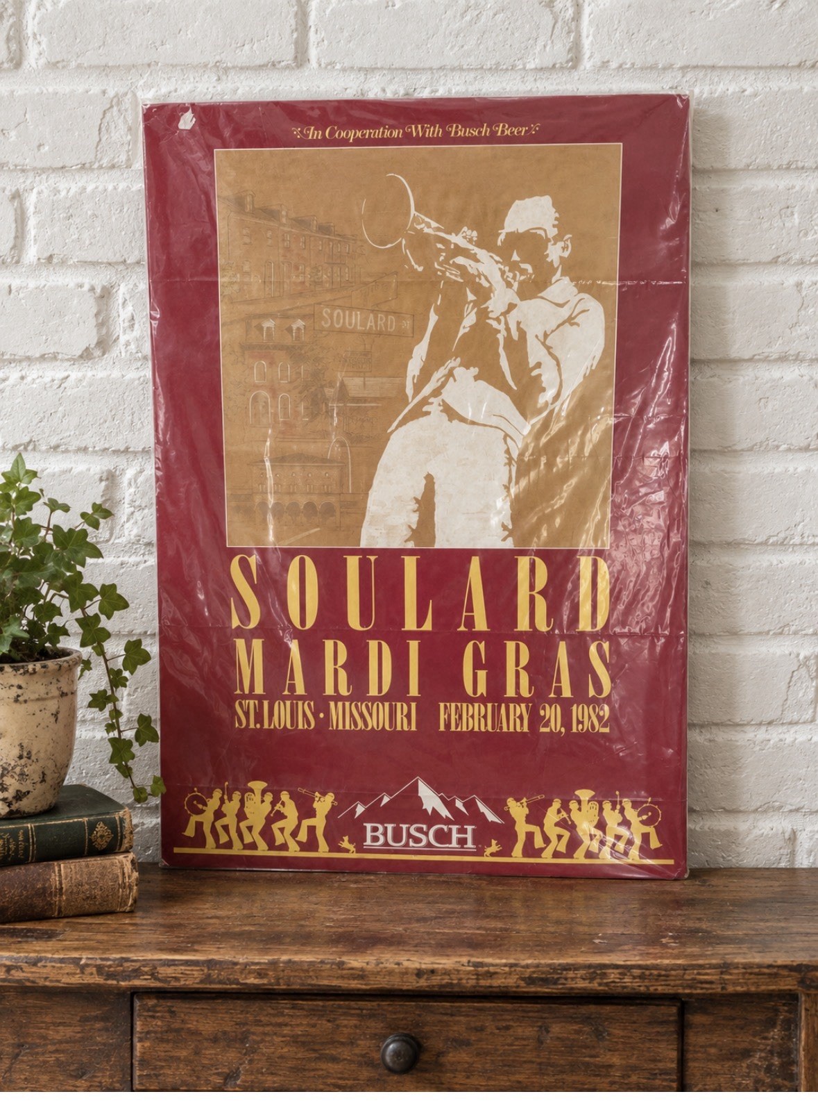 Vintage 1982 Soulard Mardi Gras Poster St Louis Busch Beer Mounted Foam Board