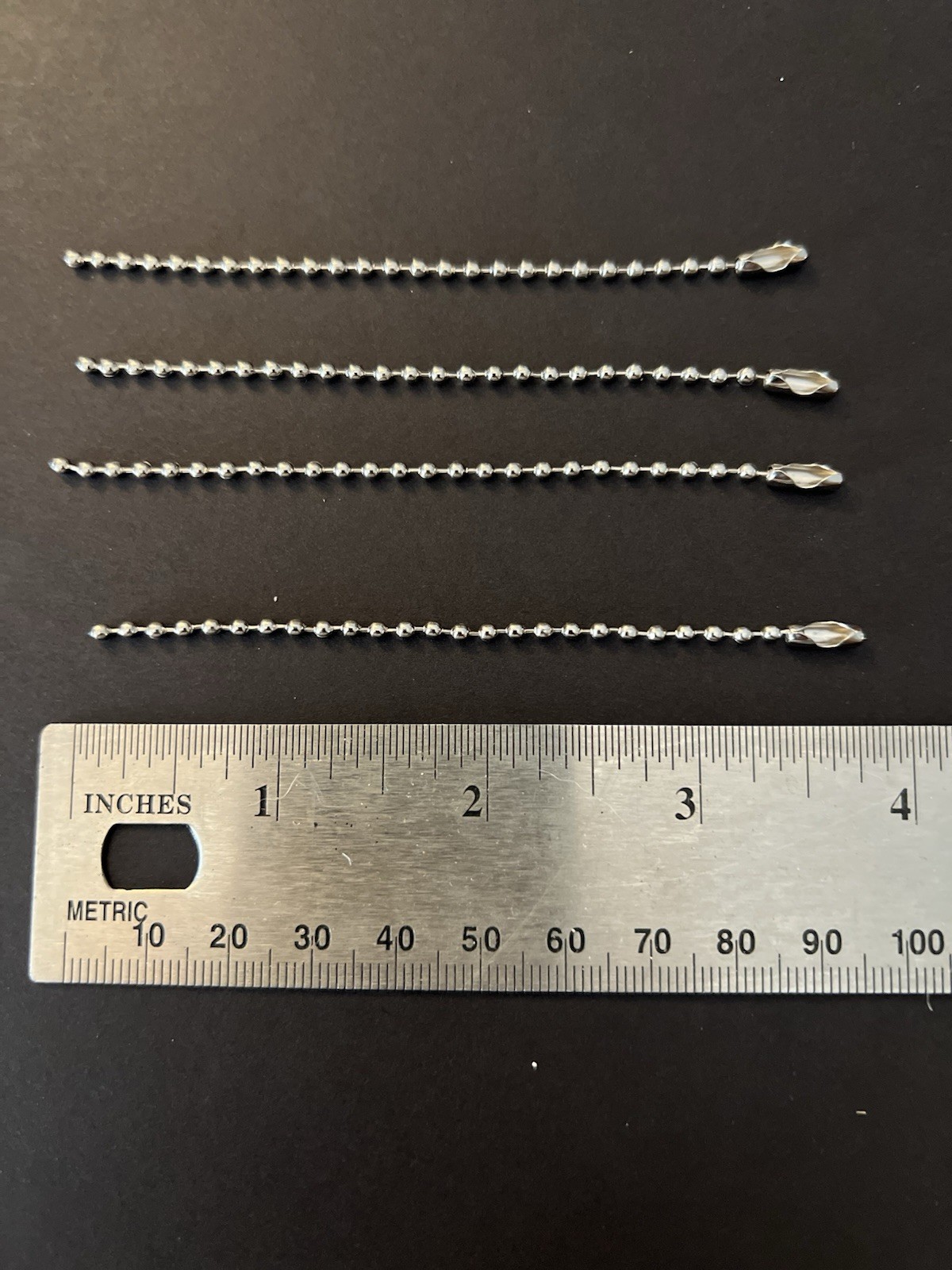 4 x Stainless Steel Bead Ball Chain Keychain 2.4mm by 3.9”