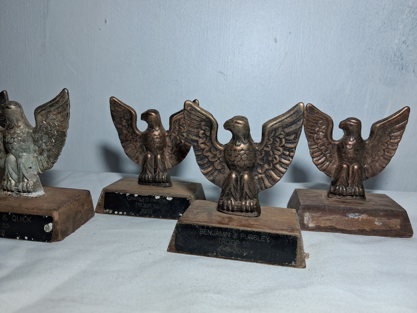 Vtg 2000 Boy Scouts America Troop 55 Cast Metal Eagle Scout Trophy Statues Lot 6