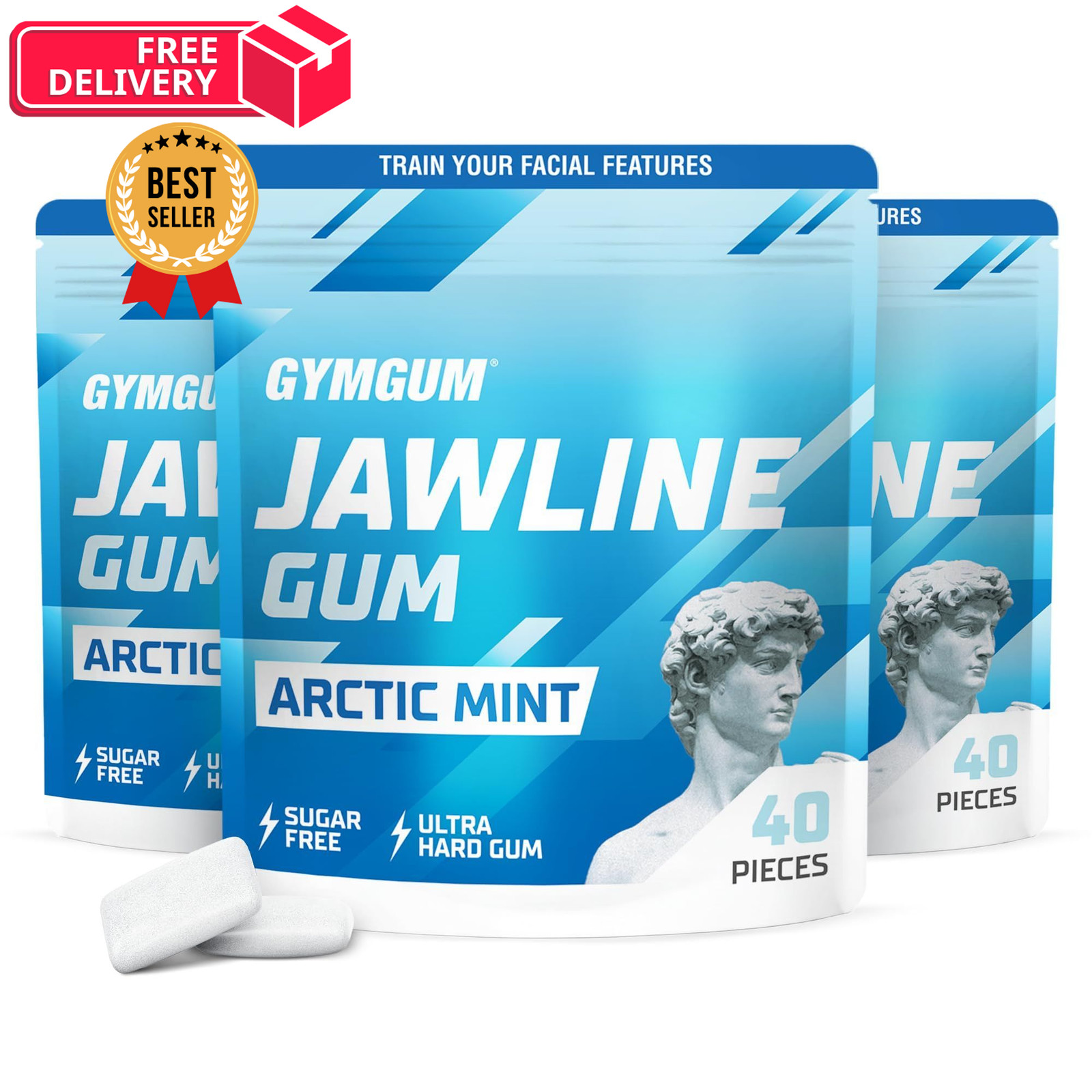 Gymgum Jawline Gum | Hard Chewing For Jaw 40 Count (Pack of 3), Green Gymgum Jawline Gum | Hard Chewing For Jaw 40 Count (Pack of 3), Green