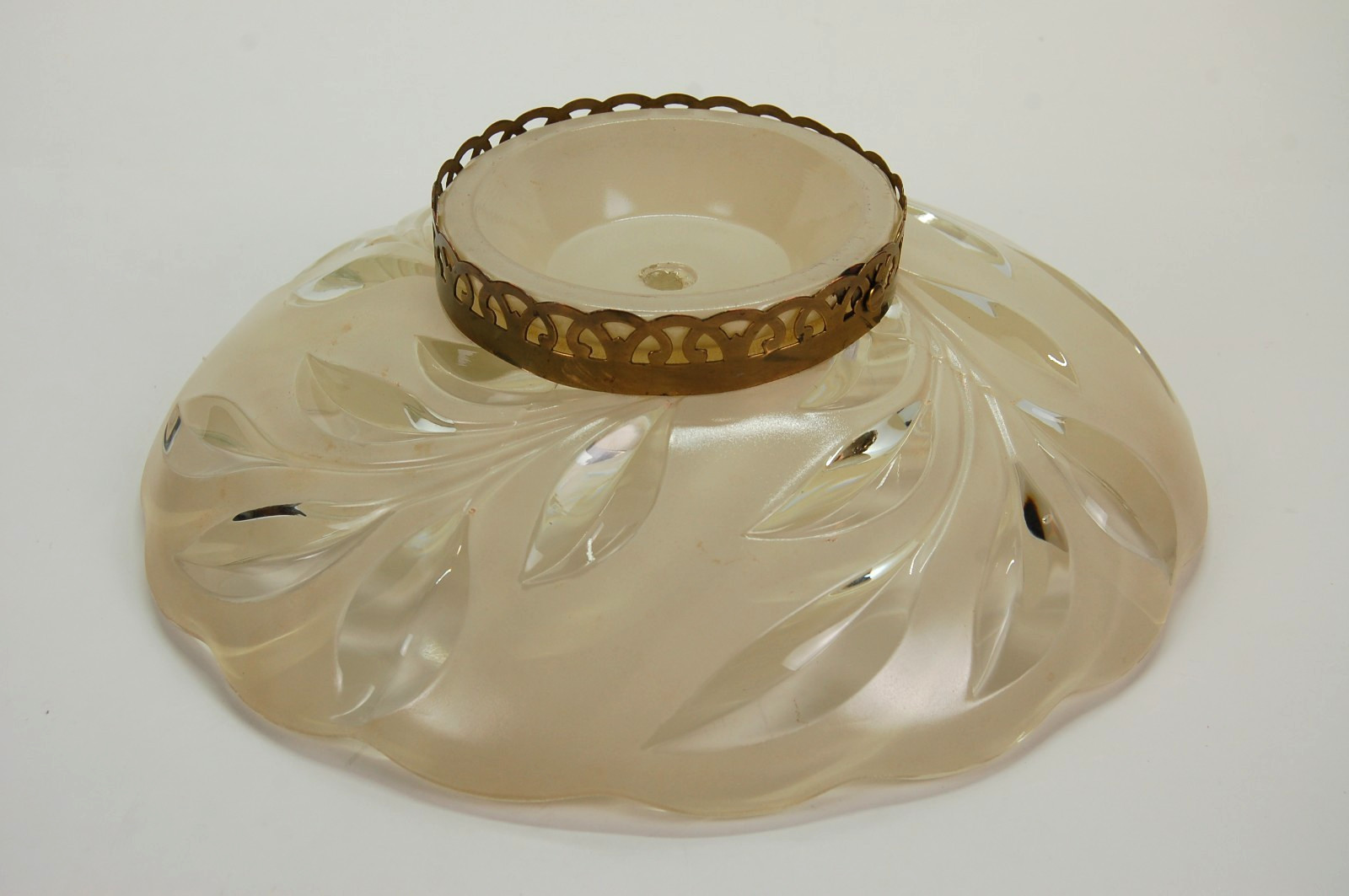 Vintage Deco Nouveau 12” Ceiling Light Shade - Brass & Frosted Glass Leaf Motif