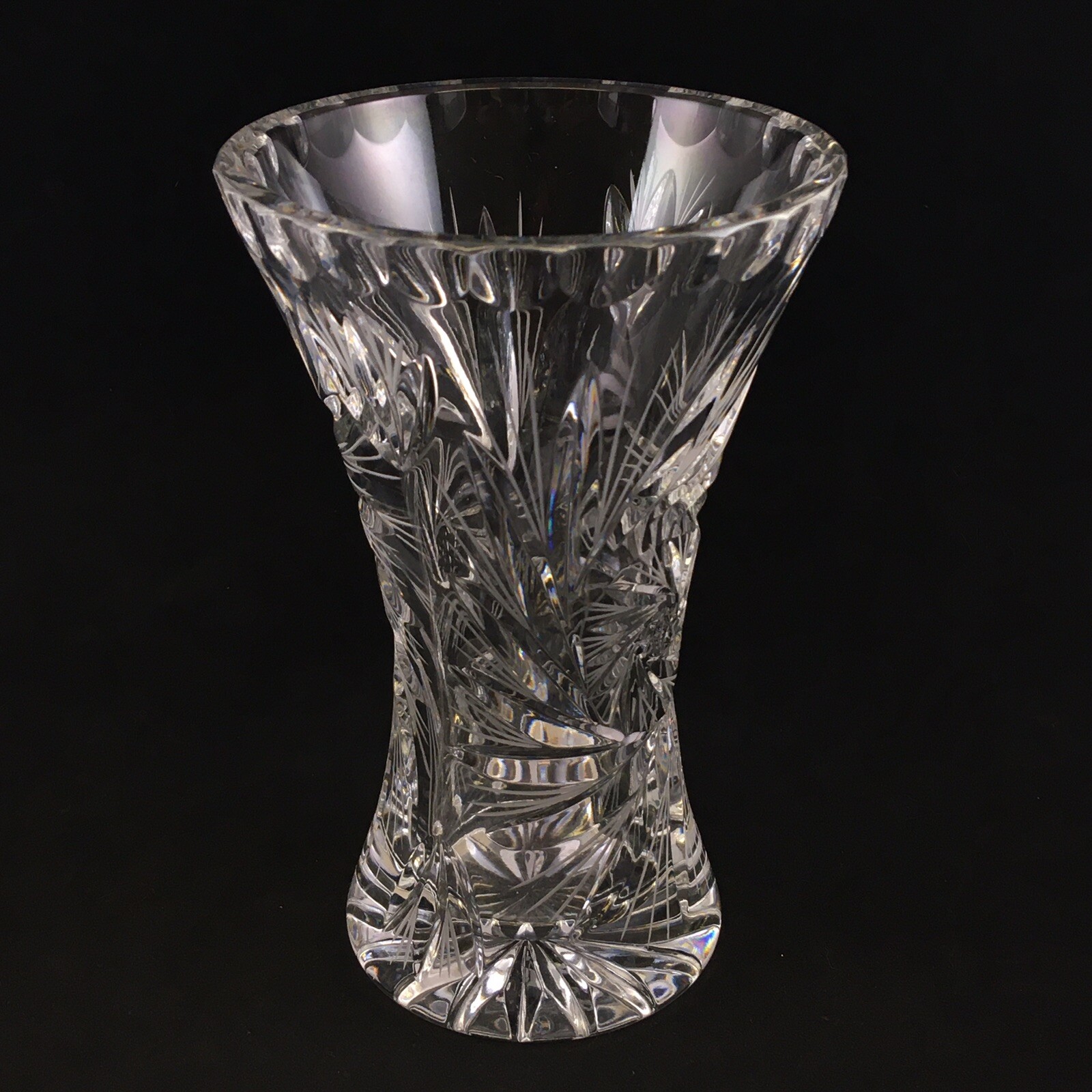 American Brilliant Glass Vase Deep Cut Lead Crystal Star Pinwheel Pattern 6 inch
