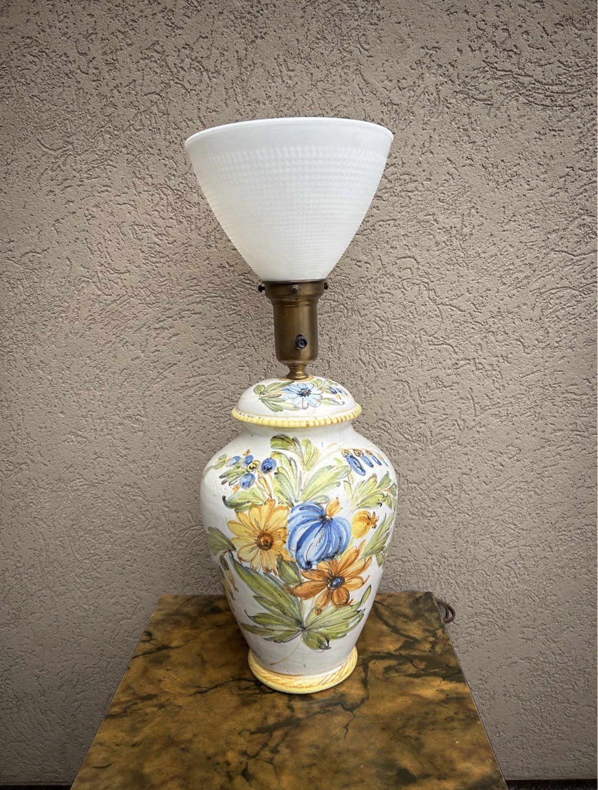 Majolica Italy Polychrome Ceramic Lamp Floral Signed Hand Painted Torchierre VTG