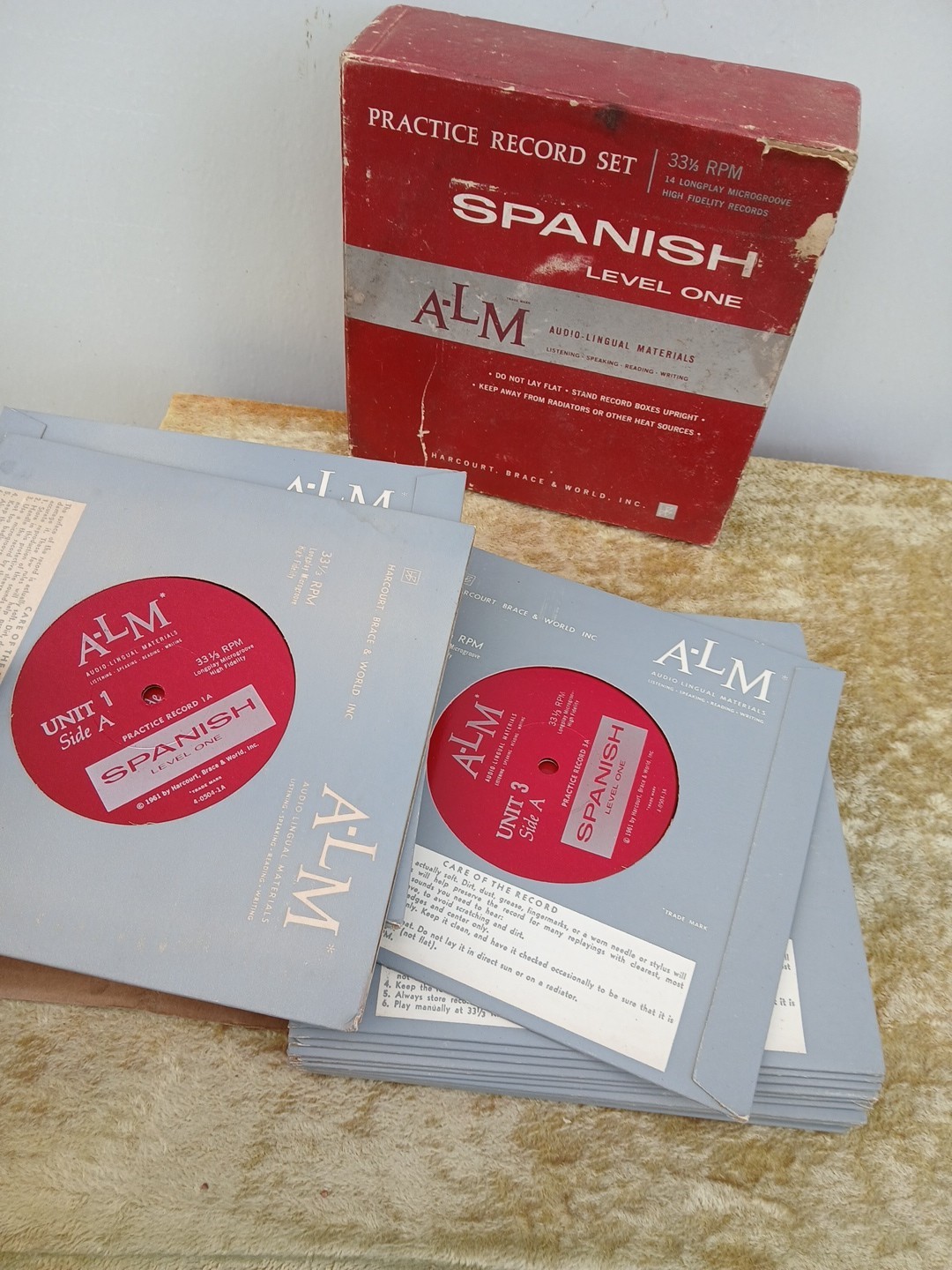 ALM 1961 SPANISH PRACTICE SET 14 RECORDS 33 1/3 RPM LEVEL 1 MINT Never Been Used
