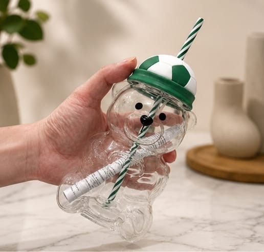 Starbucks FIFA World Cup Bearista Bear Glass Tumbler Soccer Ball Lid Cold Cup Starbucks FIFA World Cup Bearista Bear Glass Tumbler Soccer Ball Lid Cold Cup