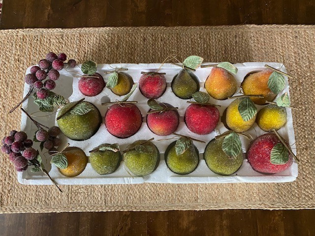 VTG Valerie Parr Hill Sugar Beaded Fruit Ornaments 21 pcs Apple Lemon Pear Grape