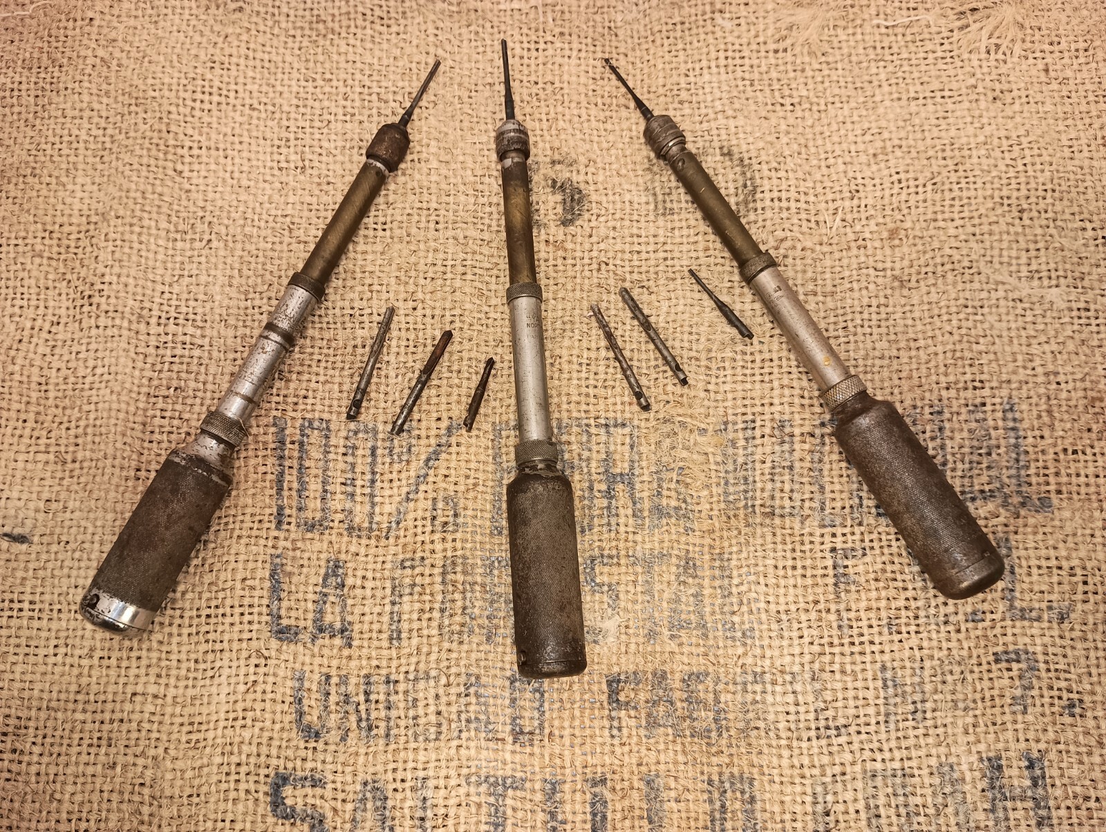 Three (3)Vintage North Bros Yankee No. 41 Push Hand Drill 9 Bits